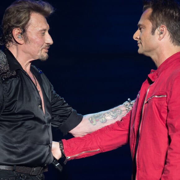 Exclusif - David Hallyday - Johnny Hallyday en concert au POPB de Bercy a Paris - Jour 2 de la tournee "Born Rocker Tour". Le 15 juin 2013