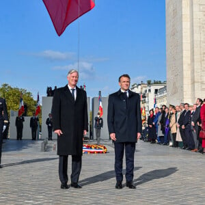 Le roi Philippe de Belgique, Le président Emmanuel Macron lors d'une cérémonie à l'Arc de Triomphe à Paris le 14 octobre 2024. © Frédéric Andrieu / Bestimage 