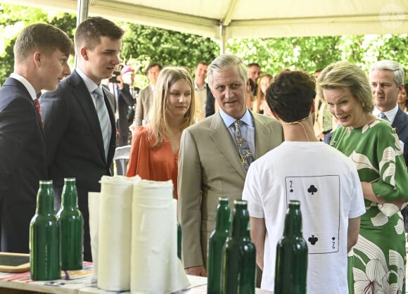 Le roi Philippe et la reine Mathilde de Belgique, et leurs enfants, les prince Gabriel et Emmanuel de Belgique, et la princesse Eleonore - Garden Party du 10ème anniversaire de règne du roi Philippe de Belgique au domaine Royal de Laeken à Bruxelles (Belgique), le 13 mai 2023.