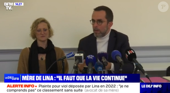 Et de compléter : "Je n'ai pas de réaction particulière si ce n'est de vous demander de respecter le deuil de la famille".
Capture de la conférence de presse de la maman de Lina et de son avocat diffusée sur BFM TV