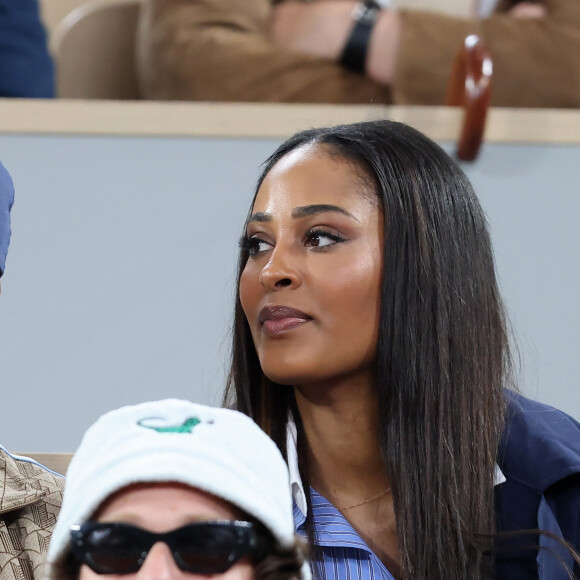 Harry Roselmack et Jennifer Galap - Les célébrités dans les tribunes des Internationaux de France de tennis de Roland Garros 2024 à Paris, le 29 mai 2024. © Jacovides / Moreau / Bestimage