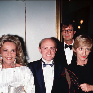 Michel Blanc avec Jeanne Moreau, Françoise Sagan et Jacques Chazot lors des Molières en 1985