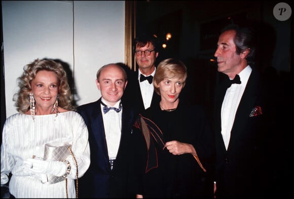 Michel Blanc avec Jeanne Moreau, Françoise Sagan et Jacques Chazot lors des Molières en 1985