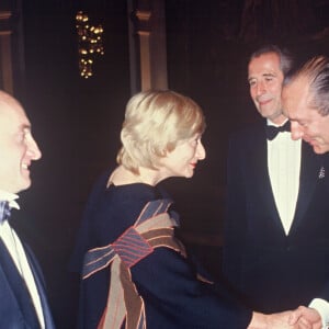 Michel Blanc, Françoise Sagan, Jacques Chazot et Jacques Chirac lors des Molières en 1987