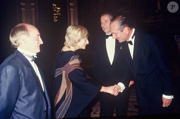 Michel Blanc, Françoise Sagan, Jacques Chazot et Jacques Chirac lors des Molières en 1987