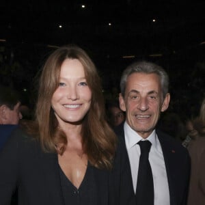 Exclusif - Carla Bruni-Sarkozy, Nicolas Sarkozy lors d'une cérémonie organisée par le Conseil des institutions juives de France (CRIF) en hommage aux victimes des attentats du Hamas du 7 octobre 2023 contre Israël, à l'occasion du premier anniversaire de l'événement, à Paris, le 7 octobre 2024. © Jack Tribeca / Bestimage 