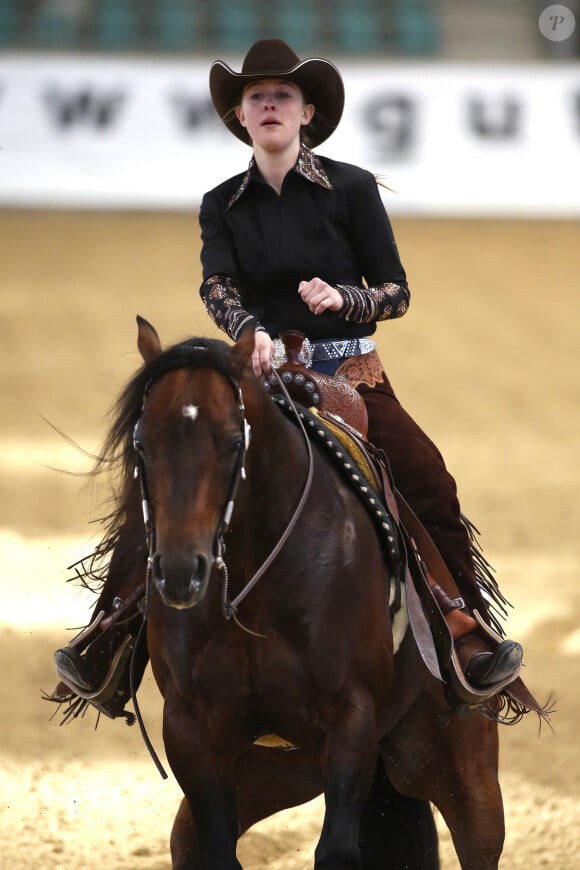 Gina Maria Schumacher participe au spectacle hippique de Western Riding "NRHA European Futurity" à Kreuth. Le 20 avril 2015