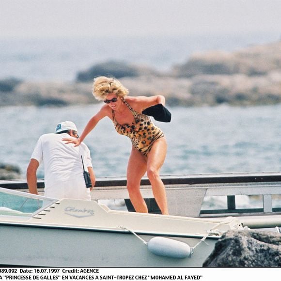 Diana Spencer, en vacances à St-Tropez chez Mohamed Al-Fayed.