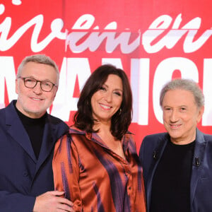 Exclusif - Laurent Ruquier , Karina Marimon et Michel Drucker - Enregistrement de l'émission "Vivement Dimanche" au Studio Gabriel à Paris, France, le 1er octobre 2024, présentée par M.Drucker et diffusée le 3 novembre sur France 3. © Guillaume Gaffiot/Bestimage