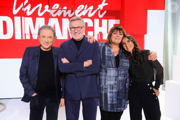 Exclusif - Michel Drucker, Laurent Ruquier, Michele Bernier et Joyce Jonathan - Enregistrement de l'émission "Vivement Dimanche" au Studio Gabriel à Paris, France, le 1er octobre 2024, présentée par M.Drucker et diffusée le 3 novembre sur France 3. © Guillaume Gaffiot/Bestimage