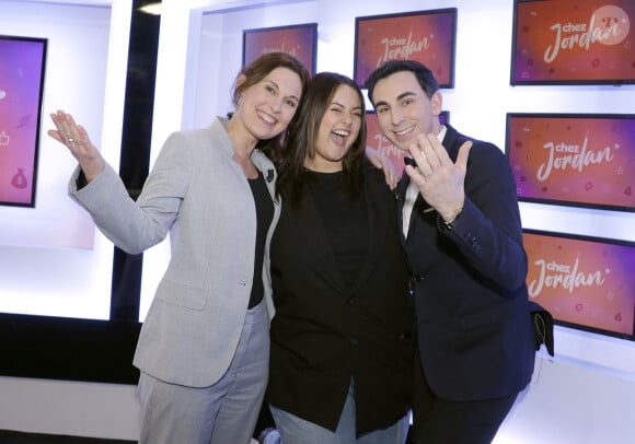 Dominique Lagrou-Sempère, Lou Pernaut et Jordan de Luxe lors de l'enregistrement de l'émission "Chez Jordan" à Paris.