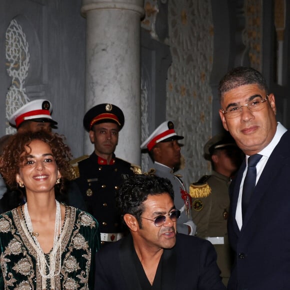 Leïla Slimani et Jamel Debbouze - Dîner d'Etat offert par sa Majesté le roi Mohammed VI du Maroc en l'honneur du Président de la République Emmanuel Macron et de la première dame Brigitte Macron au Palais Royal de Rabat au Maroc le 29 Octobre 2024. © Dominique Jacovides/Bestimage