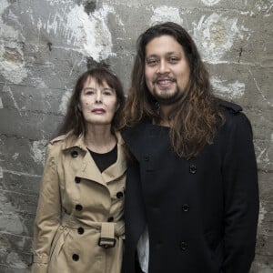 Bambou et son fils Lulu Gainsbourg à l'exposition itinérante Burberry "Here we are" dans les anciens locaux du journal Libération à Paris en marge des collections Haute-Couture printemps-été 2018 le 24 janvier 2018. I.Law devient égérie Burberry dans une campagne monde. © Olivier Borde / Bestimage