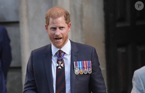 Photo d'archive datée du 08/05/24 du duc de Sussex quittant la cathédrale St Paul à Londres après avoir assisté à un service d'action de grâce pour marquer le 10e anniversaire des Invictus Games. Crédit : Yui Mok/PA Wire.