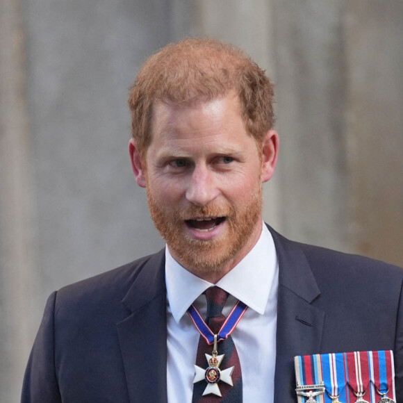 Photo d'archive datée du 08/05/24 du duc de Sussex quittant la cathédrale St Paul à Londres après avoir assisté à un service d'action de grâce pour marquer le 10e anniversaire des Invictus Games. Crédit : Yui Mok/PA Wire.