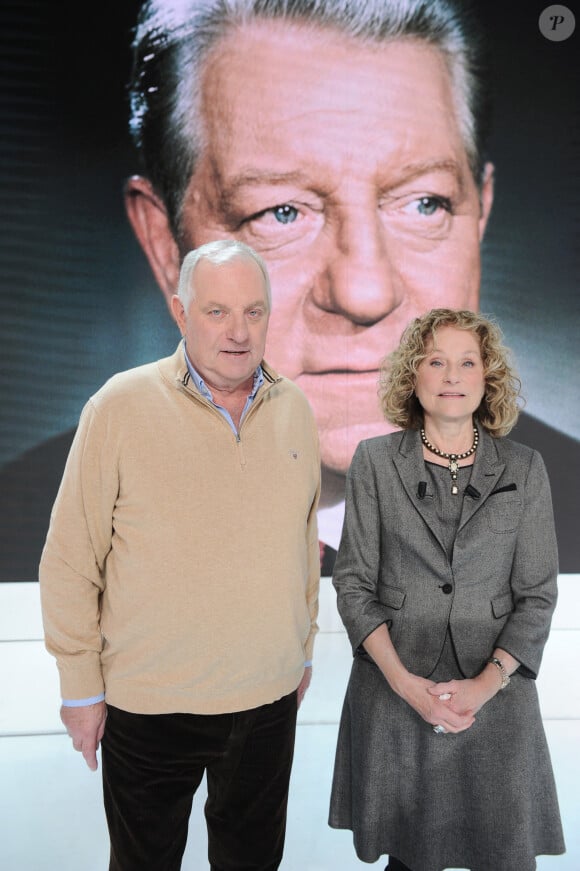 Exclusif - Mathias Moncorgé-Gabin et sa soeur Florence Moncorgé-Gabin - Enregistrement de l'émission "Vivement Dimanche, hommage à Jean Gabin" au Studio Gabriel à Paris, présentée par M.Drucker et diffusée le 20 novembre sur France 3. Le 11 novembre 2022 © Guillaume Gaffiot / Bestimage 