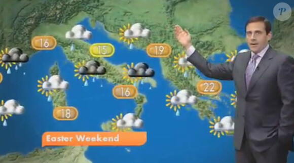 La météo de Steve Carell sur la chaîne britannique GMTV, à Londres, le 1er avril 2010.