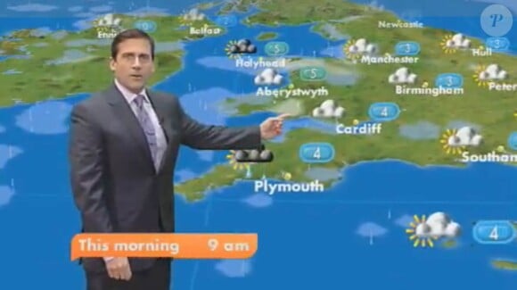 La météo de Steve Carell sur la chaîne britannique GMTV, à Londres, le 1er avril 2010.