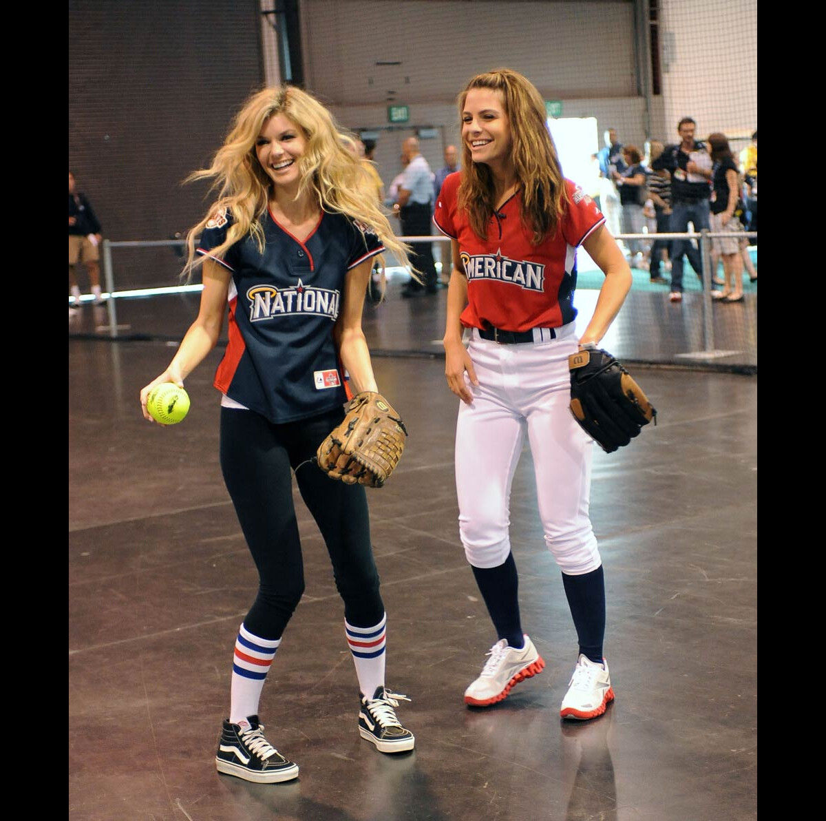 Television host Maria Menounos shows off the Boston Red Sox logo on her  jersey before the All-Star Legends & Celebrity softball game, Sunday, July  11, 2010, in Anaheim, Calif. (AP Photo/Jae C.