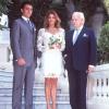 Stéphanie de Monaco avec son père et son mari Daniel Ducruet, le 3 juillet 1995