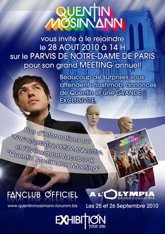 Comme en 2009, Quentin Mosimann fera sa rentrée 2010 sur le parvis de Notre-Dame de Paris, où il a donné rendez-vous à es fans fin août !