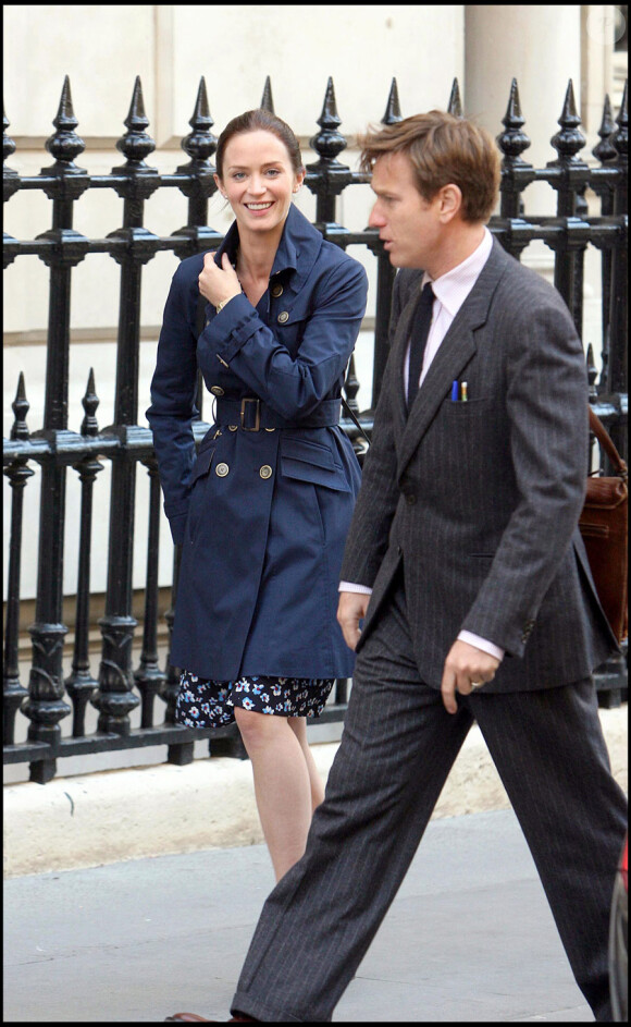 Emily Blunt et Ewan McGregor sur le tournage de Salmon Fishing in the Yemen à Londres le 18 août 2010