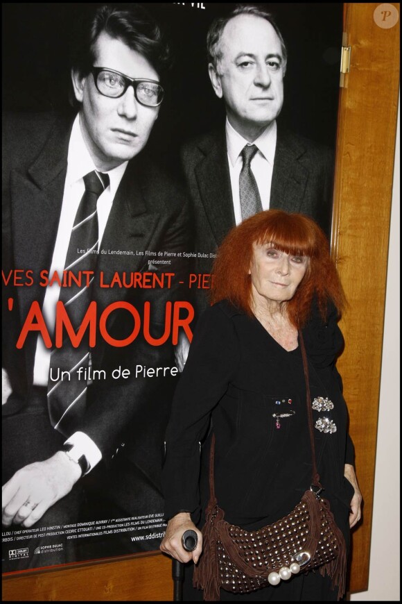 Sonia Rykiel, à l'occasion de l'avant-première de Yves Saint Laurent - Pierre Bergé : L'amour fou, qui s'est tenue au cinéma L'Arlequin, à Paris, le 20 septembre 2010.