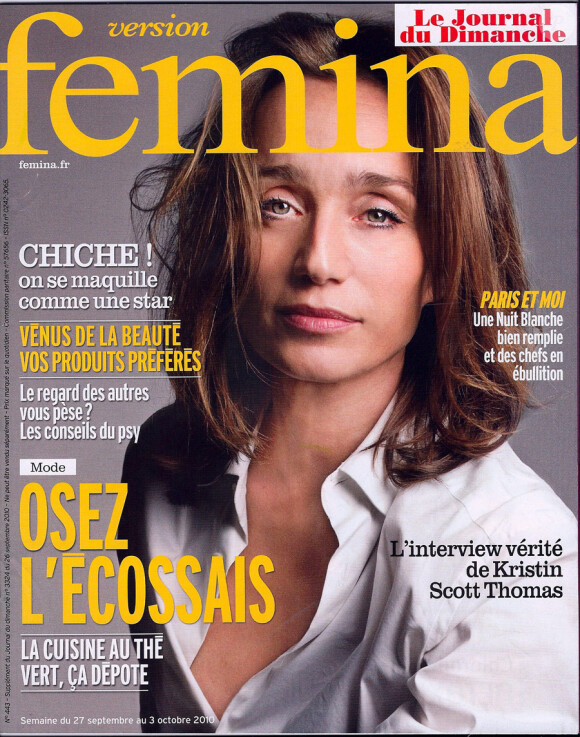Kristin Scott-Thomas en couverture de Version Femina