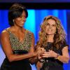 Michelle Obama et Maria Shriver lors de la conférence pour les femmes à Los Angeles le 26 octobre 2010