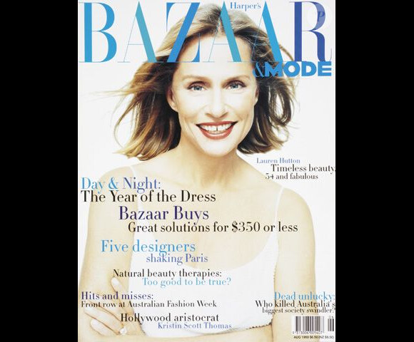 Lauren Hutton en couverture de Harper's Bazaar en 1998.