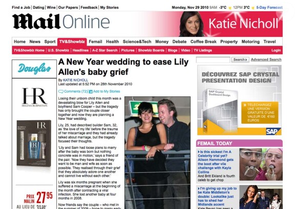 Lily Allen, article du Daily Mail, le 28 novembre 2010