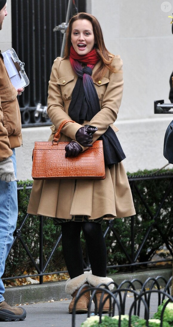 Leighton Meester sur le tournage de Gossip Girl à New York, le 30 novembre 2010.