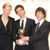 Tilda Swinton, Andrew Garfield et Jesse Eisenberg lors des BAFTA awards à Londres le 13 février 2011