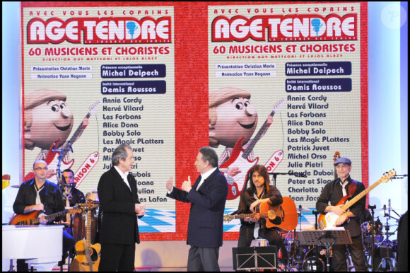 Michel Drucker et Christian Morin à l'émission spéciale Âge tendre et têtes de bois (tourné le 23 février et diffusé le 27 février 2011)