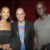 Jérôme Commandeur entouré de Lilian Thuram et Karine Le Marchand lors de la dernière de son spectacle, au Casino de Paris le 9 avril 2011