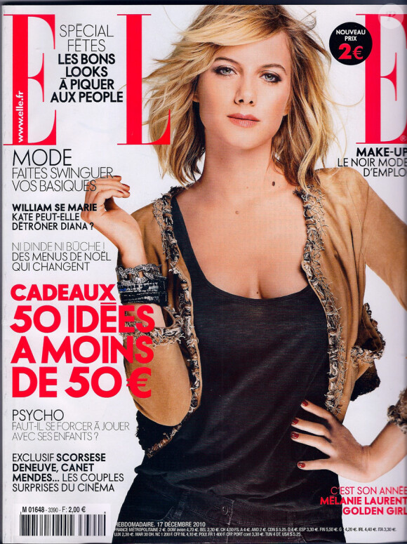 Mélanie Laurent porte un débardeur noir Majestic en couverture de ELLE dans son édition du 17 décembre 2010