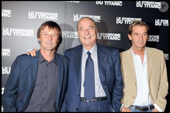 Nicolas Hulot et Jacques Chirac à la première du film documentaire le Syndrome du Titanic en septembre 2009