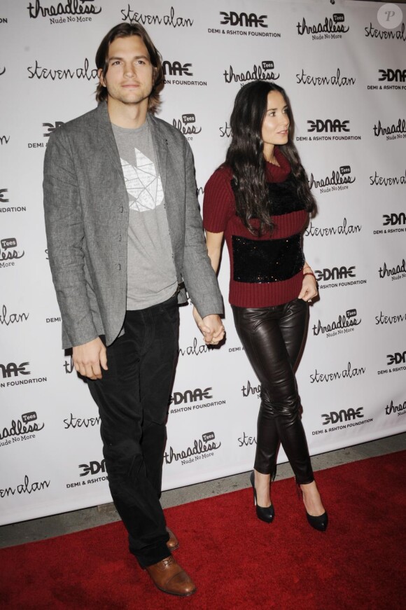 Demi Moore et Ashton Kutcher participent à la soirée de lancement de leur campagne Real men don't buy girls, jeudi 14 avril, à New York.