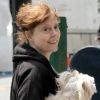Susan Sarandon et son chien, sur le plateau de tournage d'Arbitrage à New York, le 18 avril 2011