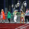 Les comédiennes de la série Glee tournent une scène à Times Square (New York), lundi 25 avril.