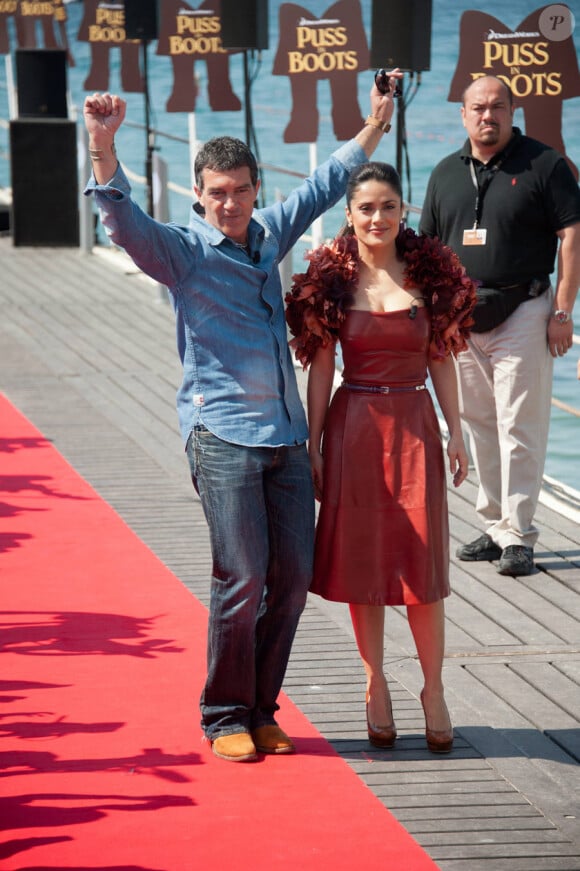 Salma Hayek et Antonio Banderas présentent Le Chat Potté à Cannes le 11 mai 2011