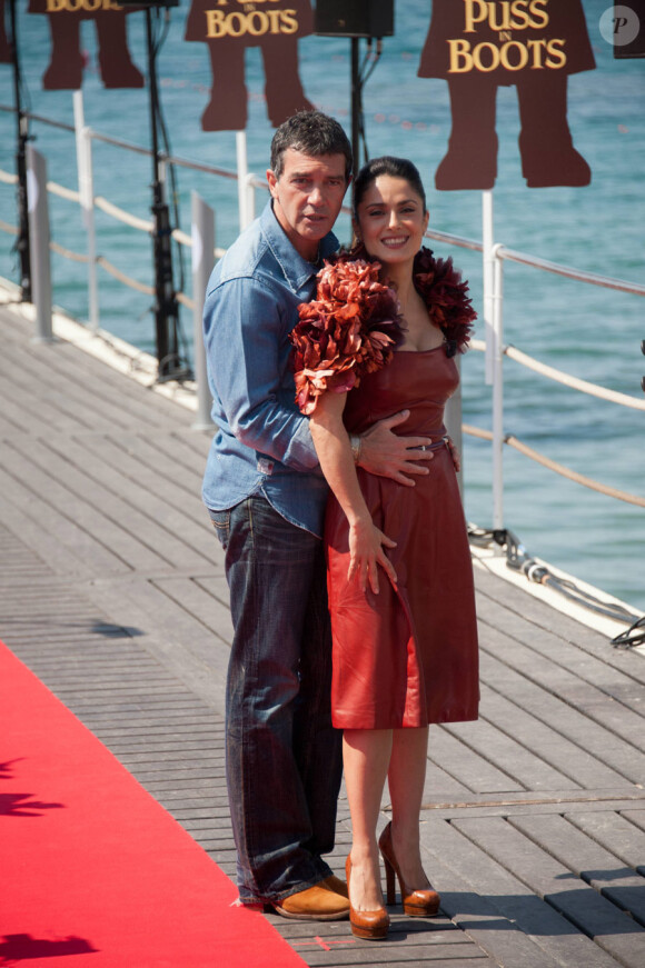 Salma Hayek et Antonio Banderas présentent Le Chat Potté à Cannes le 11 mai 2011, un tandem caliente