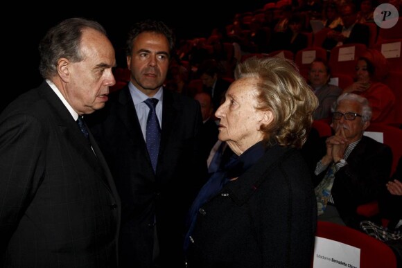 Luc Chatel, Bernadette Chirac et Frédéric Mitterrand au centre Pompidou, le 17 mai 2011, lors d'un colloque sur l'illettrisme organisé par la fondation éponyme de la first lady.