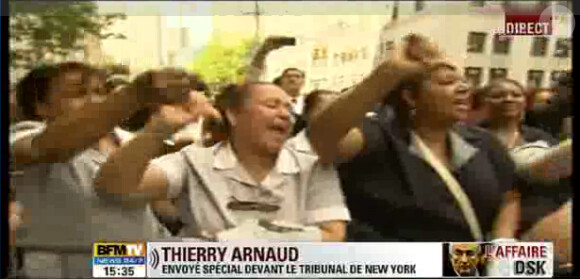 Des femmes de chambre manifestent devant le tribunal de New York, le 6 juin 2011. Elles crient "Shame on you" ("Honte à toit") !