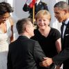 Le couple présidentiel amércain Barack et Michelle Obama lors d'un dîner avec Angela Merkel et son époux le 7 juin 2011