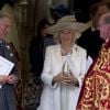 Le prince de Galles Charles et la duchesse de Cornouailles Camilla Parker Bowles en compagnie du révérend David Conner à la chapelle George du Château de Windsor pour l'anniversaire du duc d'Edimbourg qui célèbre ses 90 ans le 12 juin 2011