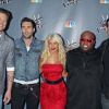 Adam Levine, Christina Aguilera, Blake Shelton et Cee Lo Green présentent The Voice lors d'une conférence de presse à Los Angeles, le 15 mars 2011.