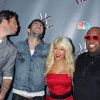 Adam Levine, Christina Aguilera, Blake Shelton et Cee Lo Green présentent The Voice lors d'une conférence de presse à Los Angeles, le 15 mars 2011.
