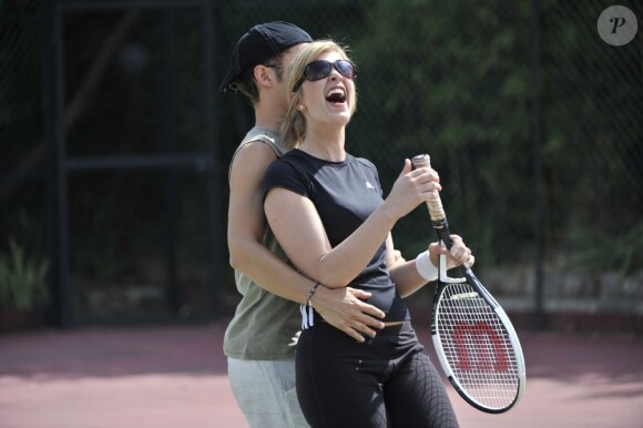 Ambroise Michel et Eleonore Boccara au tournoi des Célébrités, au tennis club de la Roseraie, à Antibes, le 9 juillet 2011