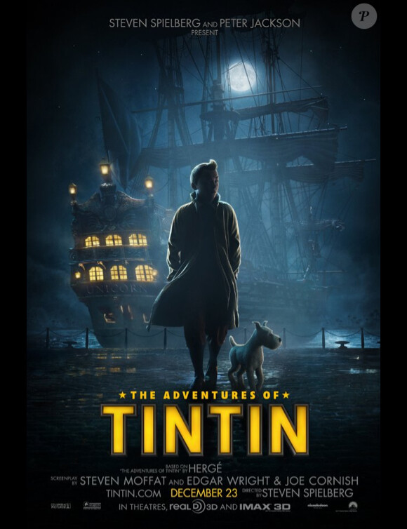L'affiche du film Les Aventures de Tintin : Le Secret de la Licorne avec Jamie Bell en reporter intrépide